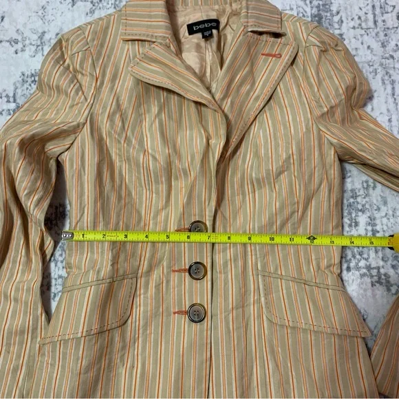 VTG 90s/Y2K bebe Beige & Orange Striped Button-Up Blazer Size 0 - Picture 9 of 12